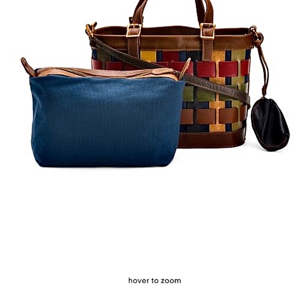 NWT~Genuine Leather Amerileather color Woven Leather Tote with Removable Pouch - Picture 5 of 13